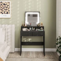 HOMCOM Makeup Vanity Table with LED Lights, for Bedroom, Modern Dressing Table with Drawers, Compartments, Black(m-9)