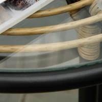 Outsunny 3 Piece Patio Set, Outdoor Bistro Furniture, PE Rattan Wicker Table and Chairs, Cushioned, Barrel Style, Cream White(m-8)