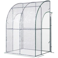 Outsunny 5' x 4' x 7' Lean-to Greenhouse, Walk-in Wall Mounted Hot House & Plant Nursery with 2 Zippered Roll Up Doors, Sloping PVC Cover, Green and Clear(m-11)
