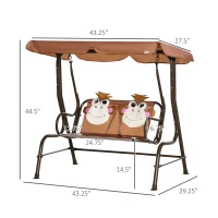 Outsunny Porch Swing for Kids with Adjustable Canopy to Block Sun at Angles, Kids Swing Chair with Seatbelts, Monkey Pattern, Gift for Kids Ages 3-6, Coffee(m-3)