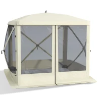 Outsunny Pop-Up Tent, Foldable Screen Tent with Carry Bag, Zippered Door and Ground Stakes, Fits 3-4 People, Beige(m-11)