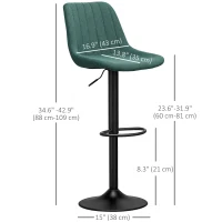 HOMCOM Adjustable Barstools Set of 2, Swivel Bar Stools with Back and Footrest for Kitchen Island Counter, Green(m-3)