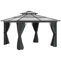 Outsunny 10' x 10' Hardtop Gazebo Canopy with Polycarbonate Roof, Aluminum Frame, Permanent Pavilion Outdoor Gazebo with Netting, for Patio, Garden, Backyard, Deck, Lawn, Black(m-1)