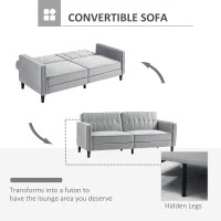 HOMCOM 3 Seater Sofa Bed with Reclining Split Back & Rubber Wood Legs, Light Gray(m-4)