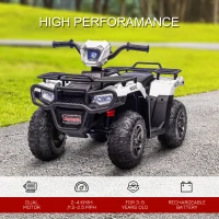 Aosom 12V Kids ATV Quad, 4 Wheeler Battery Powered Electric Vehicle with Music MP3, Headlights, High Low Speed, Treaded Tires, for Boys and Girls Ages 37-60 Months, White(m-4)