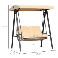 Outsunny 2 Seater Covered Outdoor Swing Chair Hammock Bench with Cushion Tilt Canopy Beige(m-3)