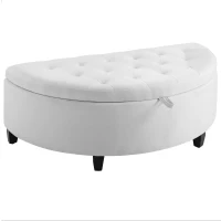 HOMCOM Half Moon Storage Ottoman, Upholstered Button Tufted Storage Bench with Lift Lid and Wood Legs, for Living Room, Entryway, White(m-1)