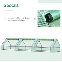 Outsunny 158" x 39" x 32" Plant Greenhouse Portable Garden Seed Flower Tunnel Growing Tent 3 Large Zippered Roll-up Doors Backyard Gardening Planter Green(m-6)