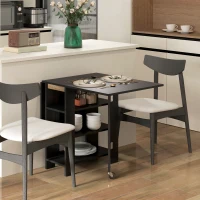 HOMCOM Folding Dining Table with Storage, Drop Leaf Kitchen Table for Small Spaces, Black(m-8)