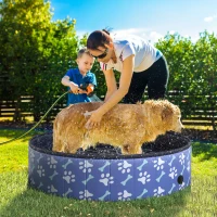 PawHut Folding Dog Pool Portable Pet Kiddie Swimming Pool, Outdoor/Indoor Puppy Bath Tub with Nonslip Bottom for Dogs & Cats,  (Φ47", Blue)(m-8)