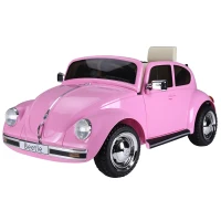 Aosom 6V Licensed Volkswagen Beetle Kids Electric Ride-On Car Battery Powered Motorized Vehicles W/ Remote Control,Horn Lights, MP3,Suspension,for 3-6 Years Old,Pink(m-2)