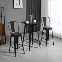 HOMCOM 3 Piece Industrial Dining Table Set, Bar Height Bar Table and Chairs Set with Footrests for Bistro, Pub, Black and Brown(m-10)