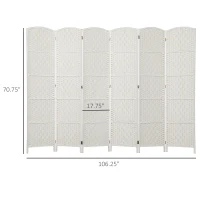 HOMCOM Room Divider, 6 Panel Folding Privacy Screen, 6FT Tall Portable Weave Partition Wall Divider for Bedroom, White(m-3)