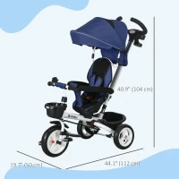Qaba 6 in 1 Toddler Tricycle with Parent Push Handle, Canopy, Storage Baskets, Cupholder, Dark Blue(m-3)
