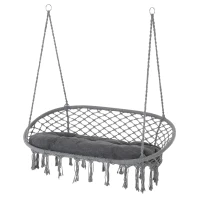 Outsunny Patio Hammock Chair 2 Seat, Hanging Rope Hammock Swing Chair with Metal Frame and Cushion, Large Macrame Seat for Indoor and Outdoor 396 lbs Capacity, Dark Grey(m-11)