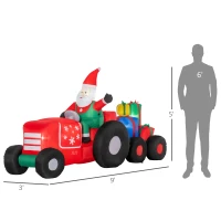 Outsunny 9ft Christmas Inflatables Outdoor Decorations Santa Claus Driving Trailer with Colorful Gift Boxes, Blow-Up LED Yard Christmas Decor for Lawn Garden Party(m-3)