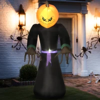 HOMCOM 7ft Inflatable Halloween Decoration Pumpkin Reaper, Blow-Up Outdoor LED Yard Display with Lights for Garden, Party, Holiday(m-8)
