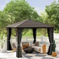 Outsunny 10' x 12' Deluxe Hardtop Gazebo with Metal Roof, Aluminum Frame Patio Gazebo Garden Sun Shelter Outdoor Pavilion with Curtains and Netting, Grey(m-8)