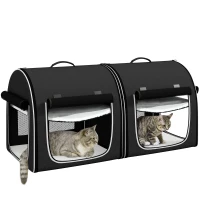 PawHut 39" Portable Soft 2 Sided Pet Cat Carrier with Divider, Two Compartment, Soft Cushions, & Storage Bag, Black(m-11)