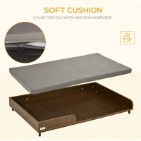 PawHut Elevated Dog Bed Frame, Furniture Style Pet Sofa, Modern Portable Cat Lounge, with Soft Cushion, Washable Cover, Steel Legs, for Large Dog, Brown(m-6)