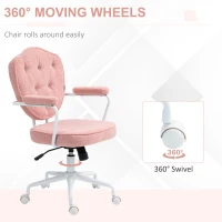 HOMCOM Cute Office Chair, Desk Chair with Button Tufted Teddy Bear Fleece, Swivel Computer Vanity Chair, Pink(m-6)