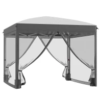 Outsunny 10' x 10' Pop Up Canopy Tent with Netting, Instant Sun Shelter, Tents for Parties, Height Adjustable, with Wheeled Carry Bag and 4 Sand Bags for Outdoor, Garden, Patio, Gray(m-1)