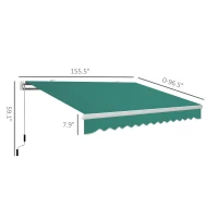 Outsunny 13' x 8' Retractable Awning, Patio Awnings, Sunshade Shelter w/ Manual Crank Handle, UV & Water-Resistant Fabric and Aluminum Frame for Deck, Balcony, Yard, Green(m-3)
