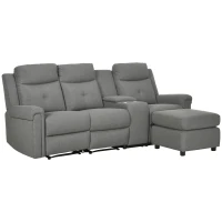 HOMCOM L-Shaped Sofa, Manual Reclining Sectional with Chaise Ottoman, Storage Console, Cup Holders, USB Charging, Gray(m-1)