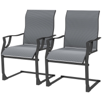 Outsunny C Spring Patio Dining Chairs Set of 2 with High Backrest, Armrest, Breathable Fabric & Metal Frame, 256LBS, Light Gray