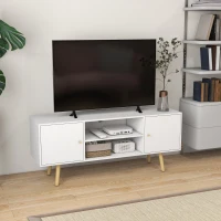 HOMCOM TV Stand Cabinet for TVs up to 55 Inches, Entertainment Unit with Storage Shelves and Wood Legs for Living Room, White(m-8)