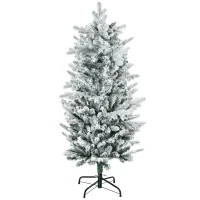 HOMCOM 4.5' Artificial Flocked Christmas Trees, with Snow Frosted Branches, Auto Open, Steel Base(m-11)