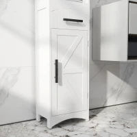 HOMCOM Farmhouse Tall Slim Bathroom Storage Cabinet with Recessed Drawer, Narrow Cabinet with Barn Door, White(m-9)