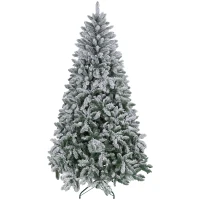 HOMCOM 7 Foot Artificial Flocked Christmas Tree with Snow, Metal Stand, Hinged Xmas Tree for Home Office Holiday(m-2)