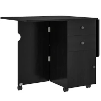 HOMCOM Extendable Dining Table, Drop Leaf Table with 2 Drawers, Cabinet and 6 Wheels for Small Spaces, Kitchen, Black Wood Grain(m-2)