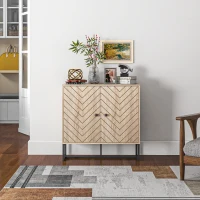 HOMCOM Modern Sideboard, Buffet Cabinet with 2 Chevron Doors and Adjustable Shelf, Kitchen Storage Cabinet with Steel Base, Coffee Bar Cabinet, 31.5" H, Oak(m-7)