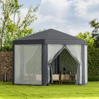 Outsunny Φ13' Hexagon Party Tent Patio Gazebo Outdoor Activity Event Canopy Quick Sun Shelter Pavilion with Netting Mesh Sidewall Dark Grey(m-8)
