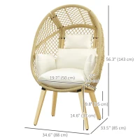 Outsunny PE Rattan Egg Chair, Patio Leisure Chair, Outdoor Furniture w/ Cushion, 34.6" x 33.5" x 56.3", Cream White(m-3)
