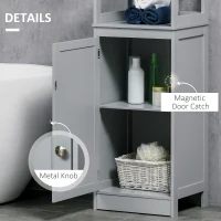 kleankin Tall Bathroom Storage Cabinet, Freestanding Linen Tower with 3-Tier Open Shelf and Door, Slim Floor Organizer, Grey(m-5)
