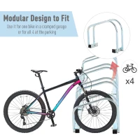 HOMCOM 4-Bike Bicycle Floor Parking Rack Cycling Storage Stand Ground Mount Garage Organizer for Indoor and Outdoor Use Silver(m-5)