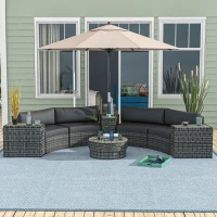 Outsunny 8 Piece Patio Furniture Set with 4 Rattan Sofa Chairs & 4 Tables with Storage & Umbrella Hole, Mixed Gray(m-2)