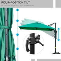 Outsunny 10x10ft Cantilever Umbrella with 4 Adjustable Angle and Rotation, Square Top Market Parasol with Aluminum Pole and Ribs for Backyard Patio Outdoor Area, Green(m-4)