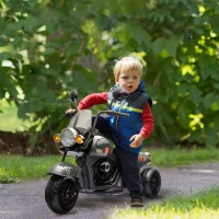 Qaba 6V 3 Wheel Electric Motorcycle for Kids, Battery Powered Motorbike w/ Headlights, Music, Forward & Reverse, Gray(m-2)