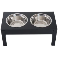PawHut 23" Modern Decorative Raised Dog Bowls, Wooden Heavy Duty Pet Food and Water Bowl, Elevated Feeding Station, Black(m-8)