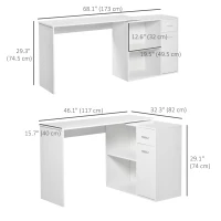 HOMCOM 180° Rotating Home Office Corner Desk Storage Shelf Cabinet White(m-3)