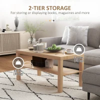 HOMCOM 2 Tier Coffee Table with Storage Shelf, Rectangular Center Table for Living Room, Home Office Furniture Nature Wood(m-5)