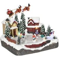 HOMCOM Christmas Village, Santa and Deer Skating Pond Animated Winter Wonderland Set with Multicolored LED Light, Plug-In Christmas Decoration(m-2)