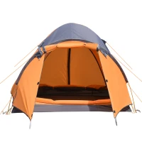 Outsunny Camping Tent with Porch for 4 People, Compact Portable Travel Camping Gear with 3 Doors, Outdoor Dome Tent for Backpacking Hiking or Beach with Windows, Carrying Bag, Orange(m-11)