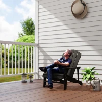 Outsunny Wood Adirondack Chair, Outdoor Patio Muskoka Chair with Slatted Design for Deck, Garden, Backyard, Fire Pit, Black(m-9)