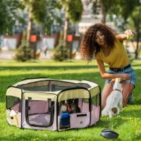 PawHut 36-inch Large Exercise Puppy Pet Playpen Portable Dog Cat Pet Play Pen Pet Cage Tent Kennel Crate Pink Carry Bag Included(m-2)