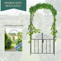 Outsunny Metal Garden Arch with Gate, Garden Arbor Trellis for Climbing Plants, Roses, Vines, Wedding Arch, Black(m-5)